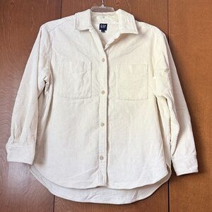 GAP Cream Wide Wale Corduroy Shacket Sz Small Relaxed Fit EUC